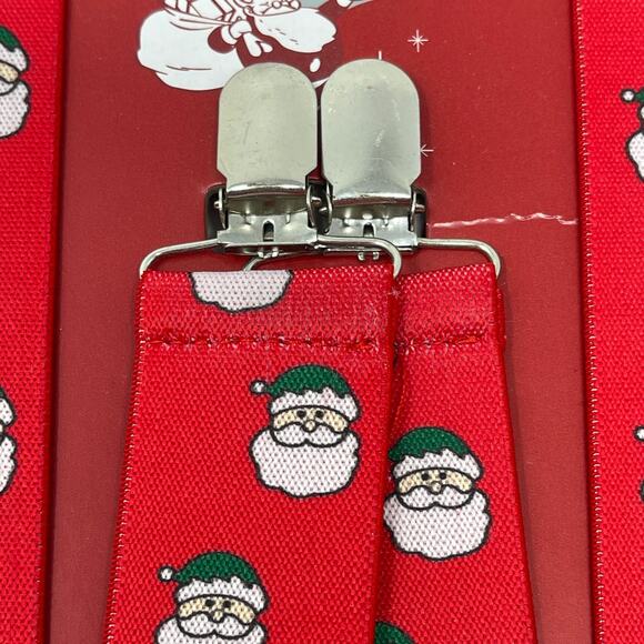 Wembley Red Elastic Santa Claus Faces Clip-On Suspenders OS NWT - Picture 3 of 3